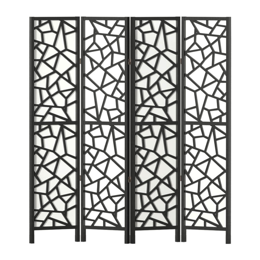 4 Clover Panel Pine Wood Room Divider Privacy Screen - Black Homecoze