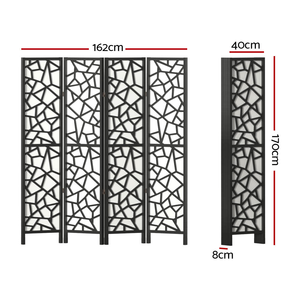 4 Clover Panel Pine Wood Room Divider Privacy Screen - Black Homecoze
