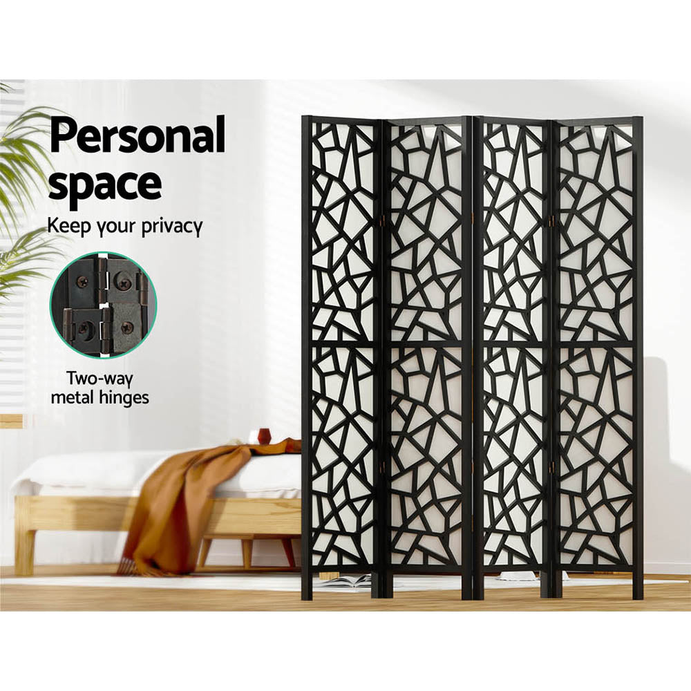 4 Clover Panel Pine Wood Room Divider Privacy Screen - Black Homecoze