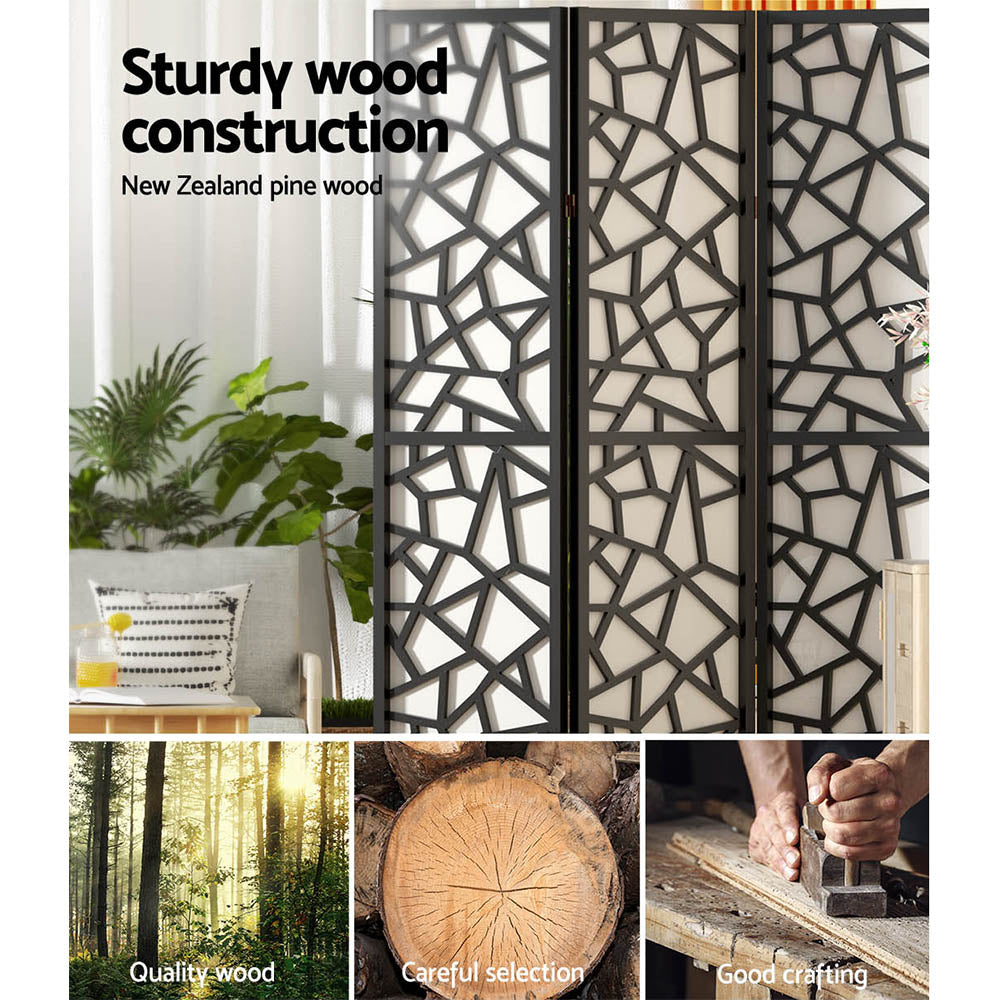 4 Clover Panel Pine Wood Room Divider Privacy Screen - Black Homecoze