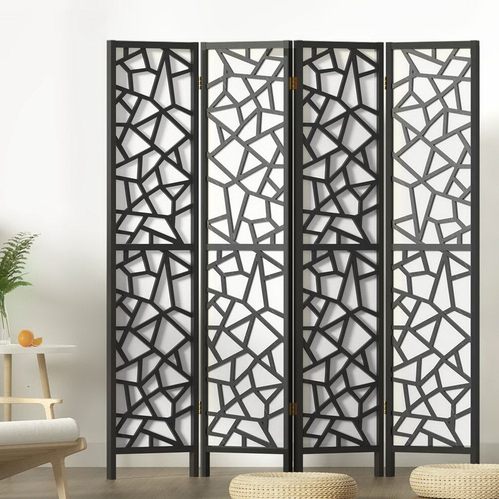 4 Clover Panel Pine Wood Room Divider Privacy Screen - Black Homecoze
