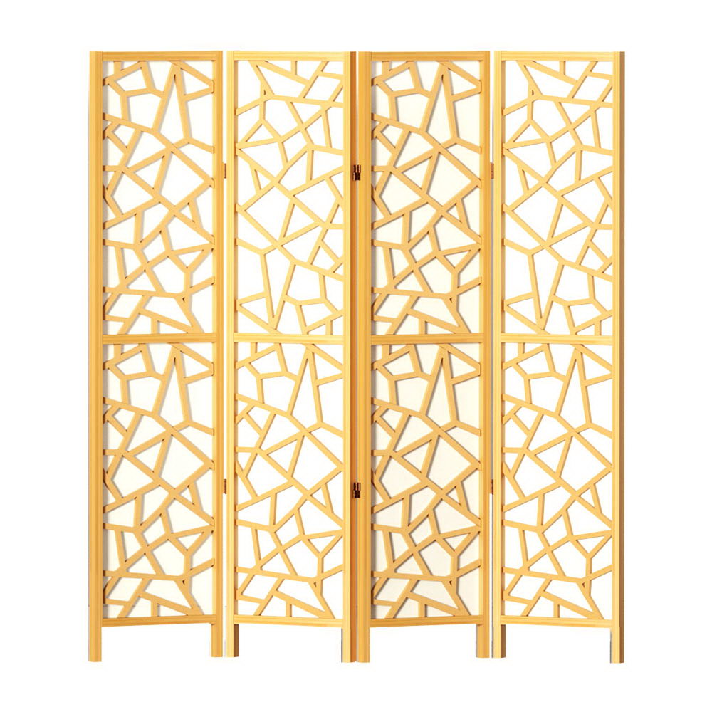 4 Clover Panel Pine Wood Room Divider Privacy Screen - Natural Homecoze