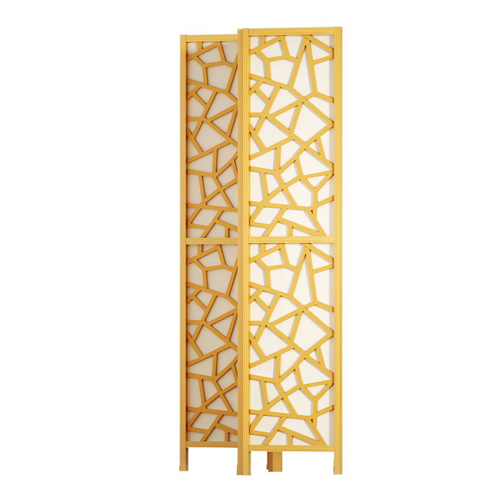 4 Clover Panel Pine Wood Room Divider Privacy Screen - Natural Homecoze
