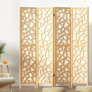 4 Clover Panel Pine Wood Room Divider Privacy Screen - Natural Homecoze