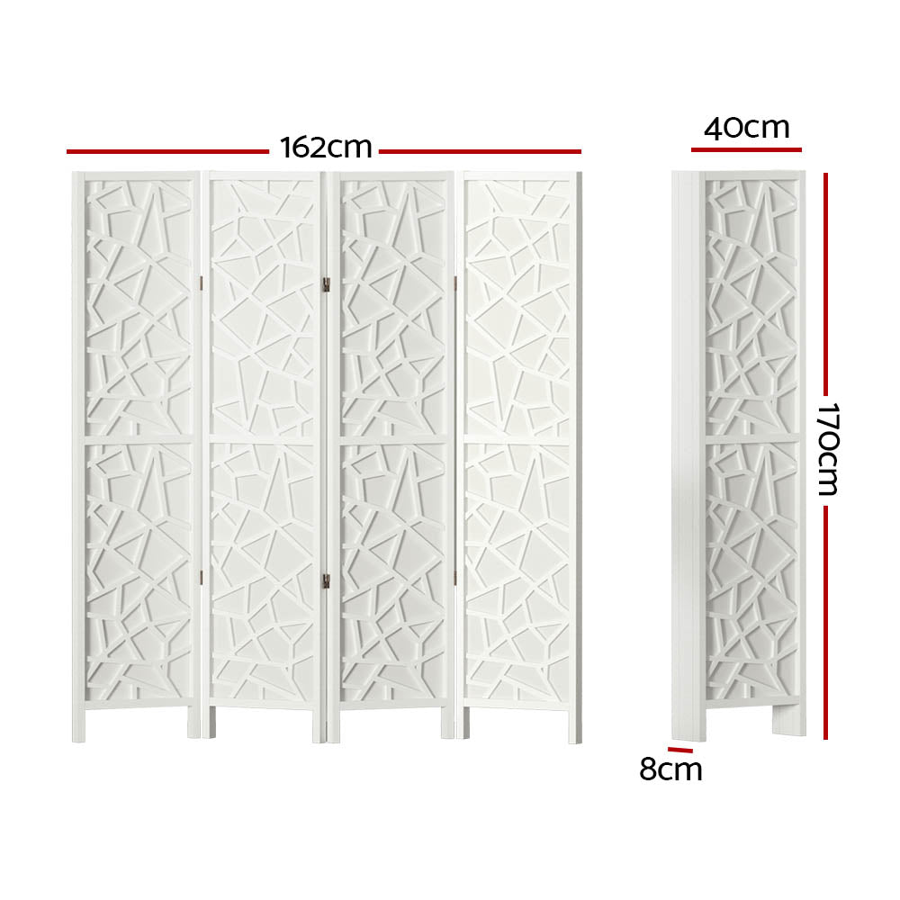 4 Clover Panel Pine Wood Room Divider Privacy Screen - White Homecoze