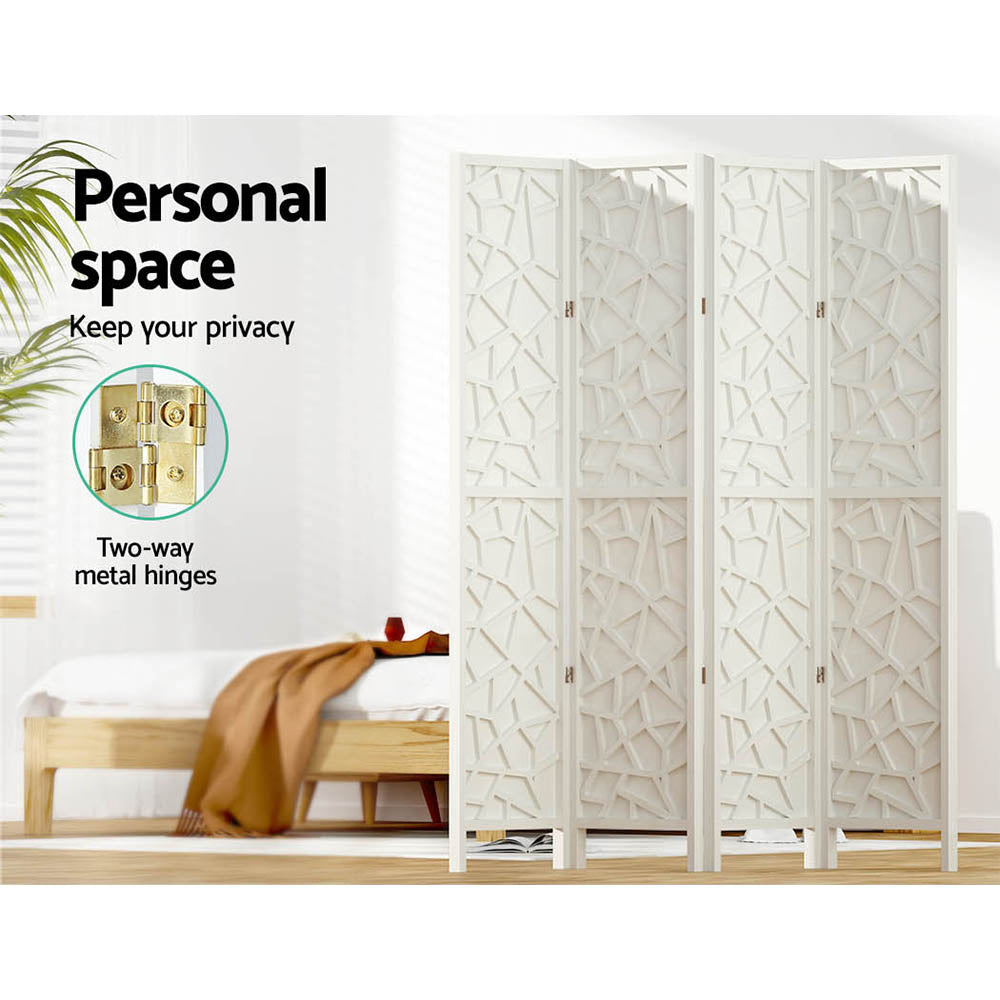 4 Clover Panel Pine Wood Room Divider Privacy Screen - White Homecoze