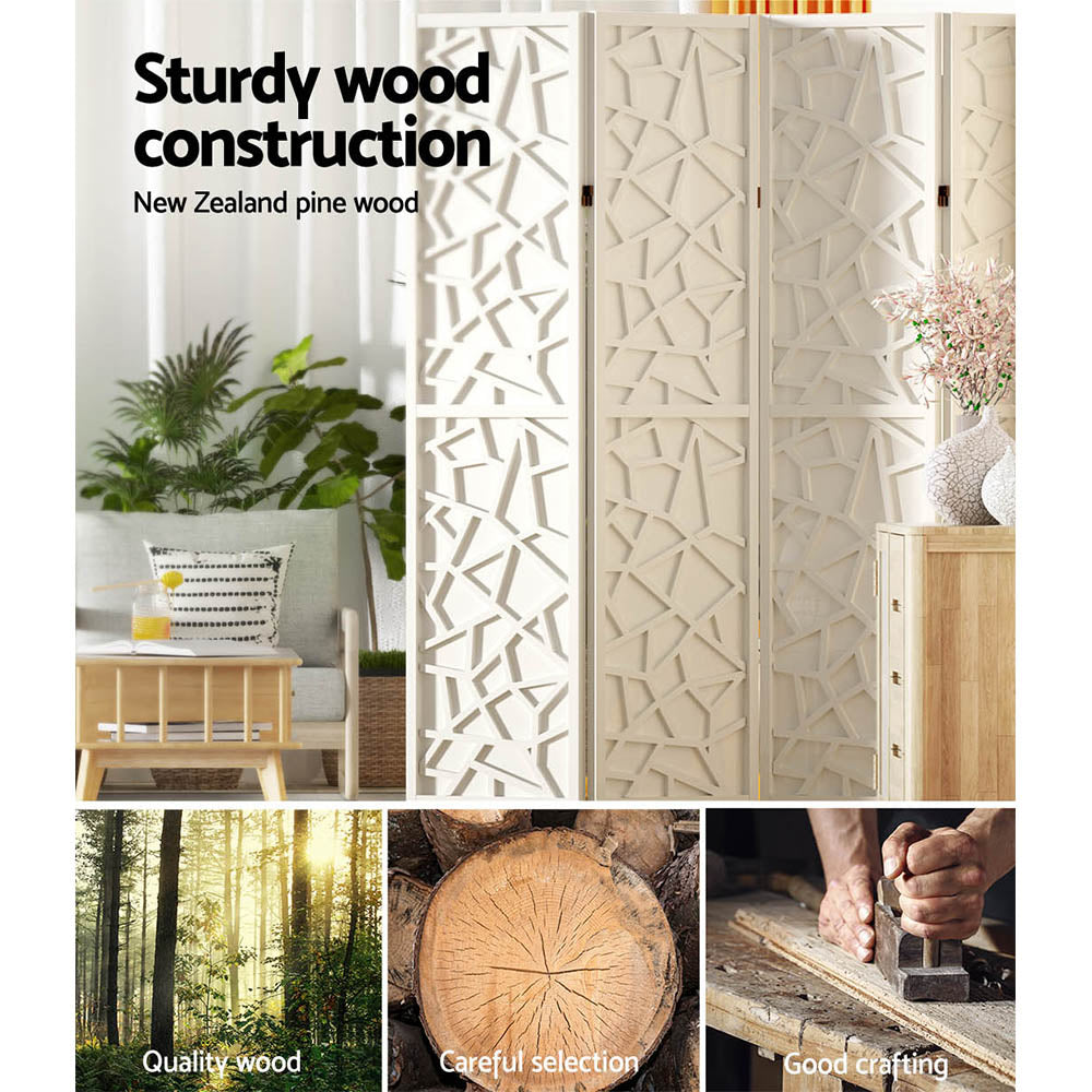 4 Clover Panel Pine Wood Room Divider Privacy Screen - White Homecoze