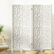 4 Clover Panel Pine Wood Room Divider Privacy Screen - White Homecoze
