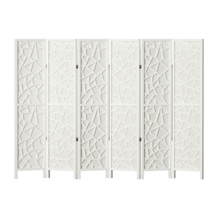 6 Clover Panel Pine Wood Room Divider Privacy Screen - White Homecoze