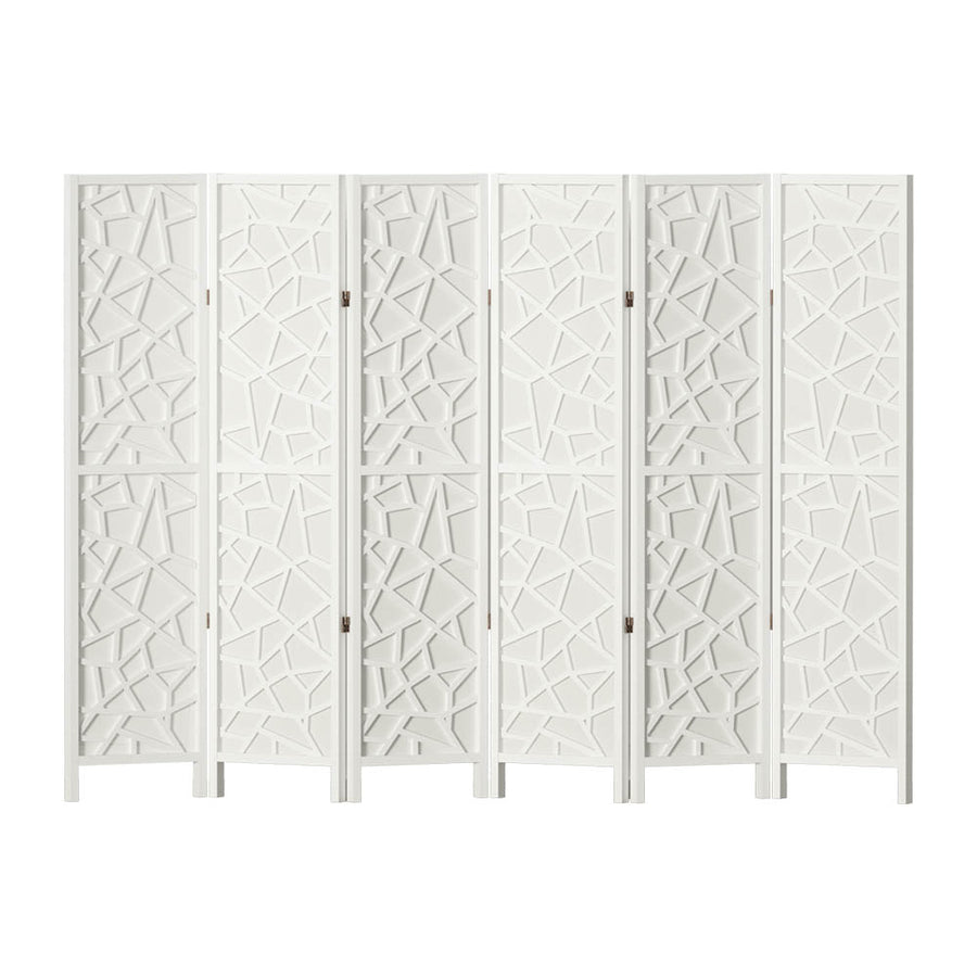 6 Clover Panel Pine Wood Room Divider Privacy Screen - White Homecoze