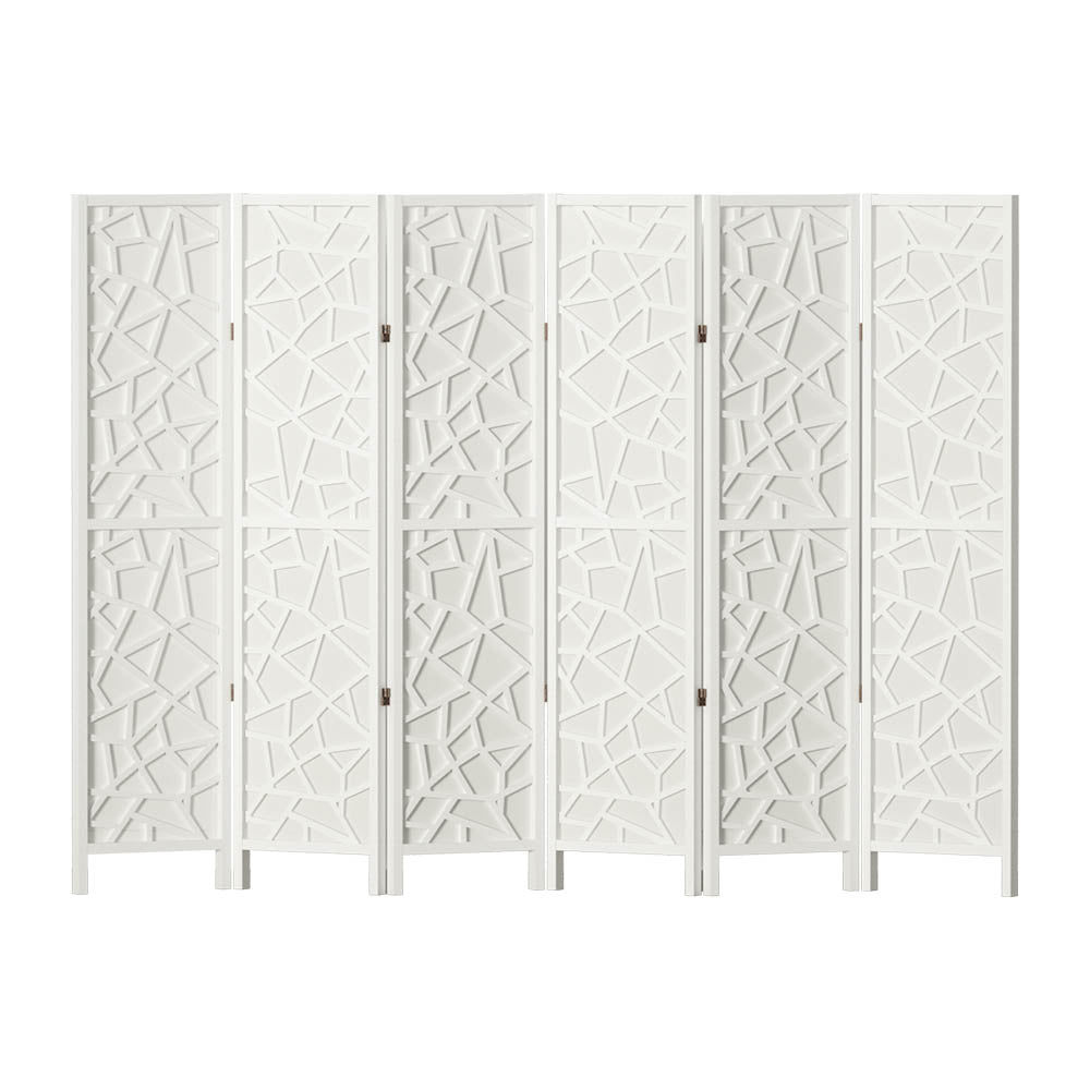 6 Clover Panel Pine Wood Room Divider Privacy Screen - White Homecoze