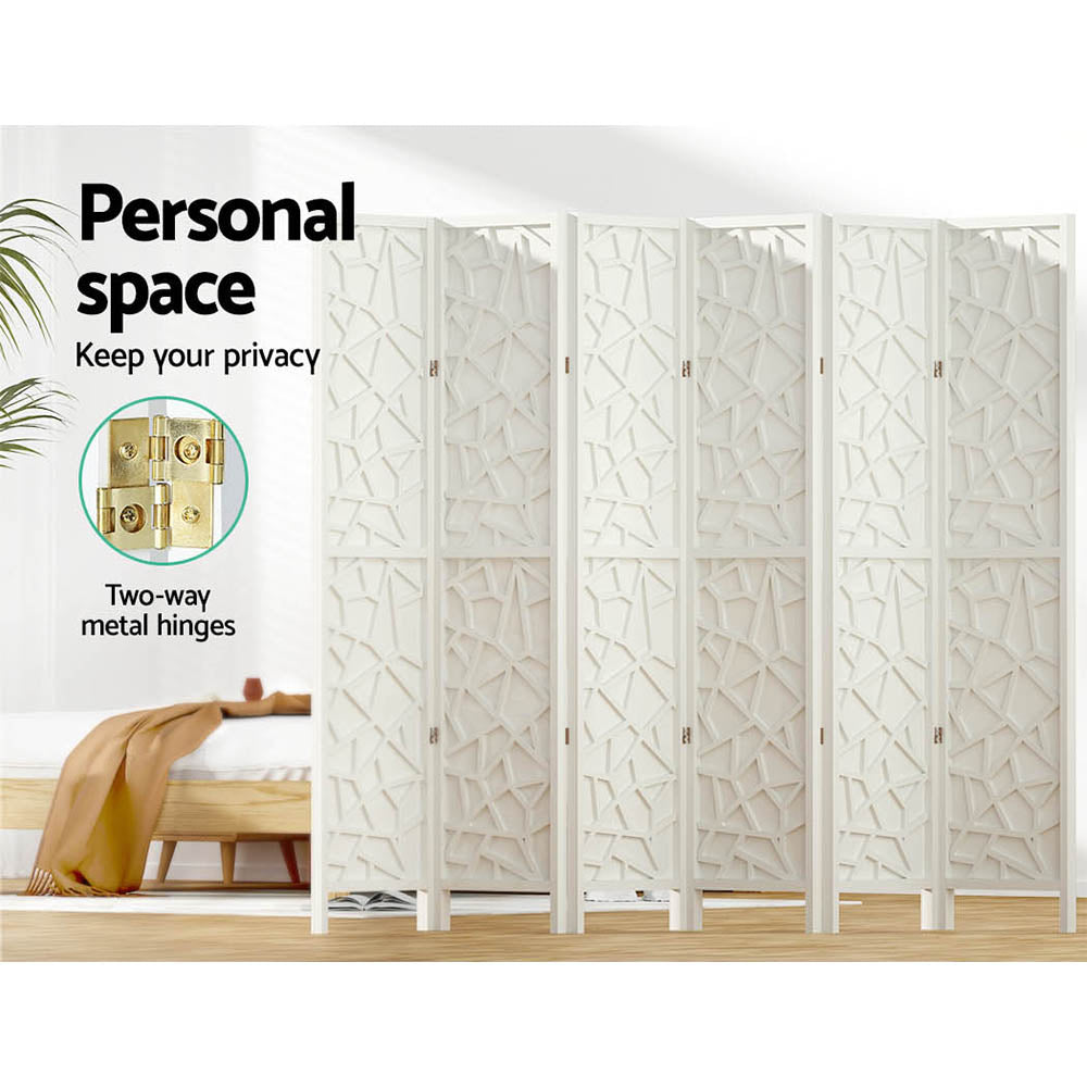 6 Clover Panel Pine Wood Room Divider Privacy Screen - White Homecoze