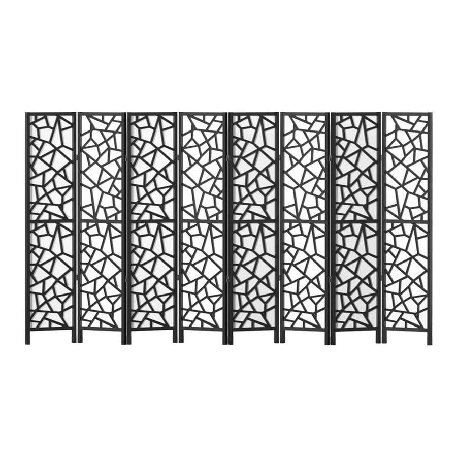 8 Clover Panel Pine Wood Room Divider Privacy Screen - Black Homecoze