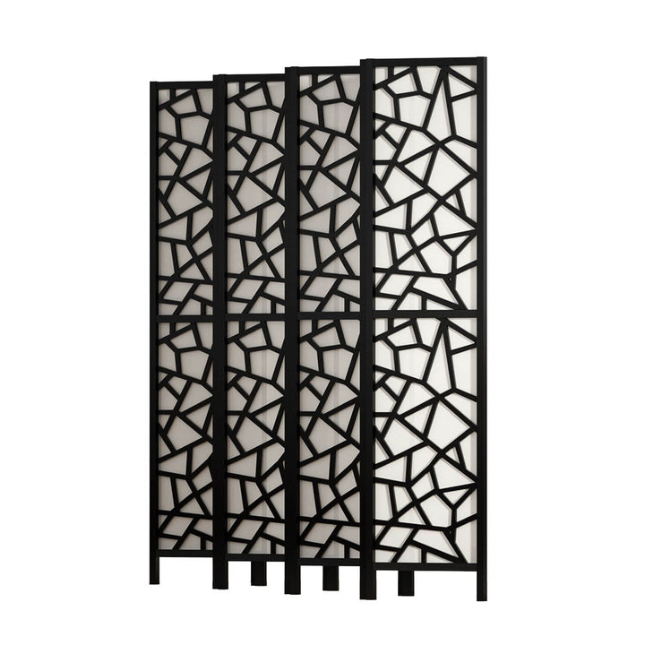 8 Clover Panel Pine Wood Room Divider Privacy Screen - Black Homecoze