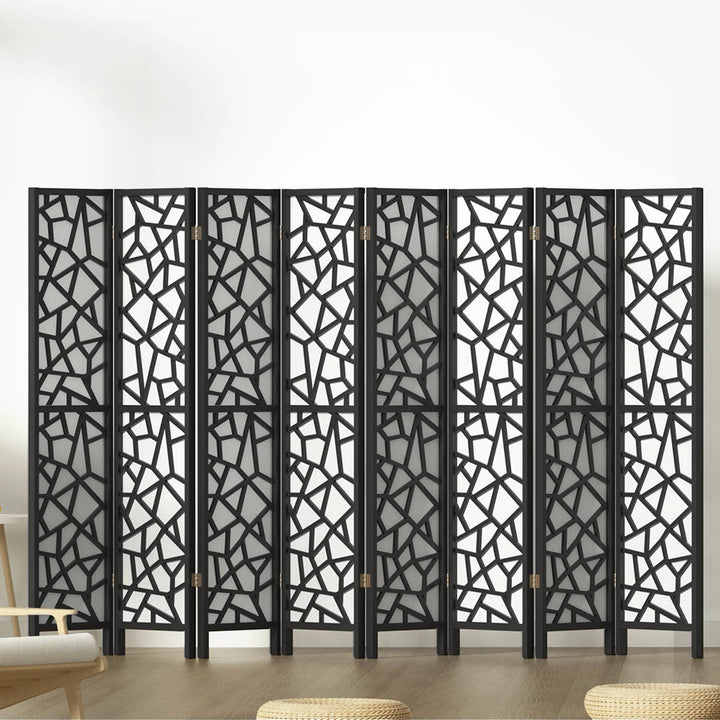 8 Clover Panel Pine Wood Room Divider Privacy Screen - Black Homecoze