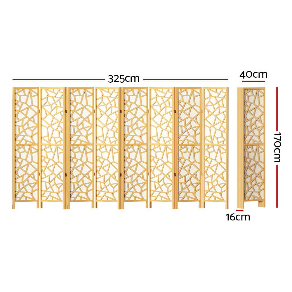 3 Clover Panel Pine Wood Room Divider Privacy Screen - Natural Homecoze