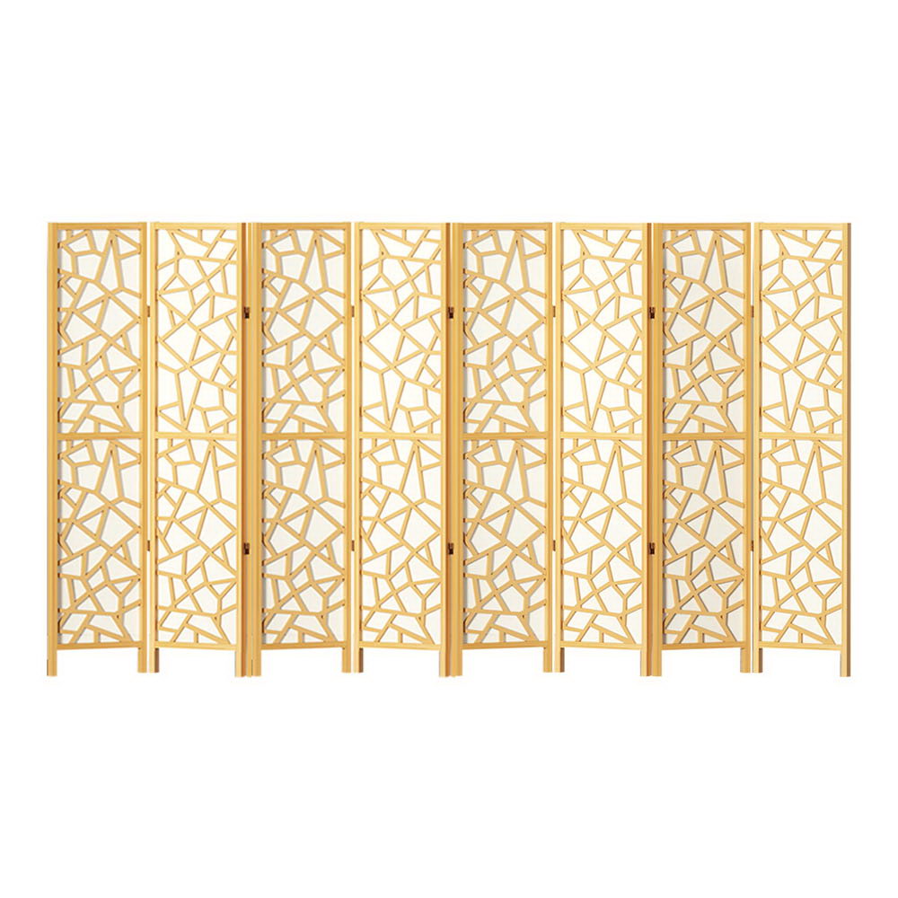 3 Clover Panel Pine Wood Room Divider Privacy Screen - Natural Homecoze