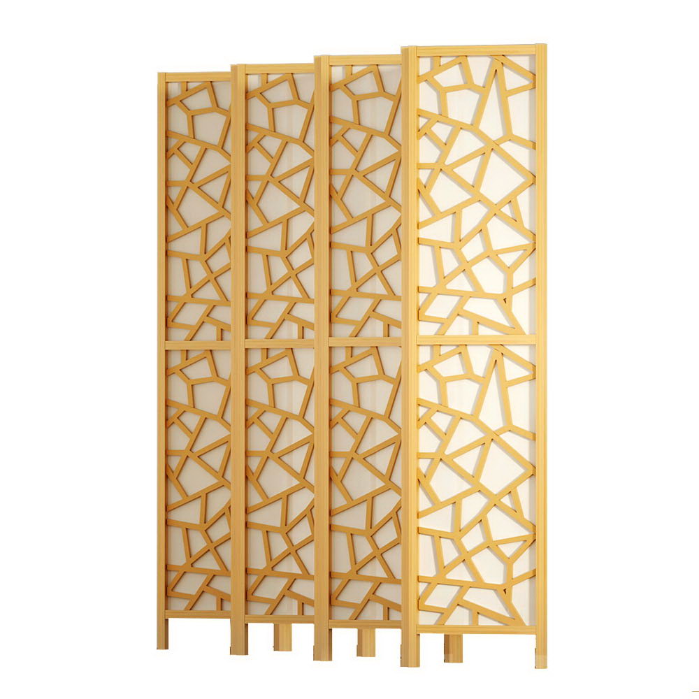 3 Clover Panel Pine Wood Room Divider Privacy Screen - Natural Homecoze