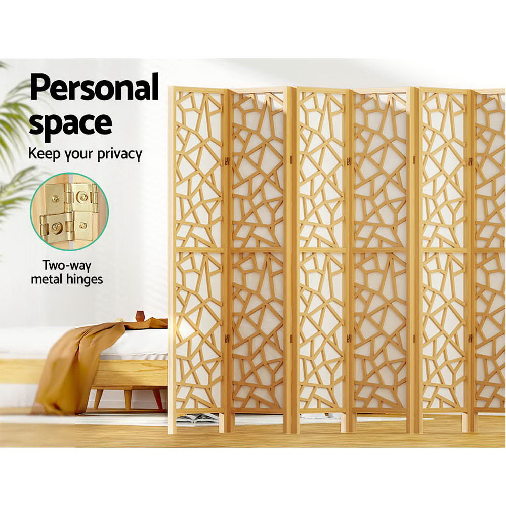 3 Clover Panel Pine Wood Room Divider Privacy Screen - Natural Homecoze