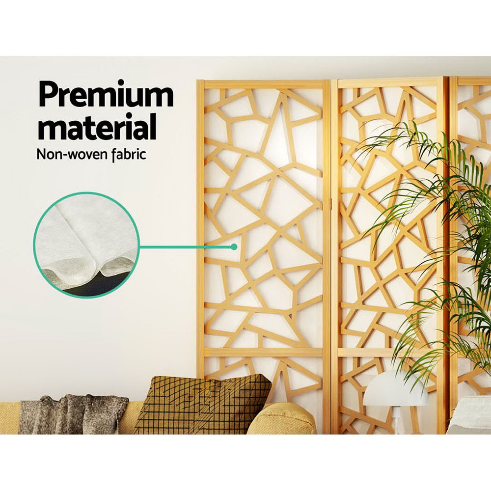 3 Clover Panel Pine Wood Room Divider Privacy Screen - Natural Homecoze