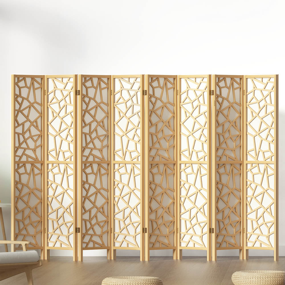 3 Clover Panel Pine Wood Room Divider Privacy Screen - Natural Homecoze