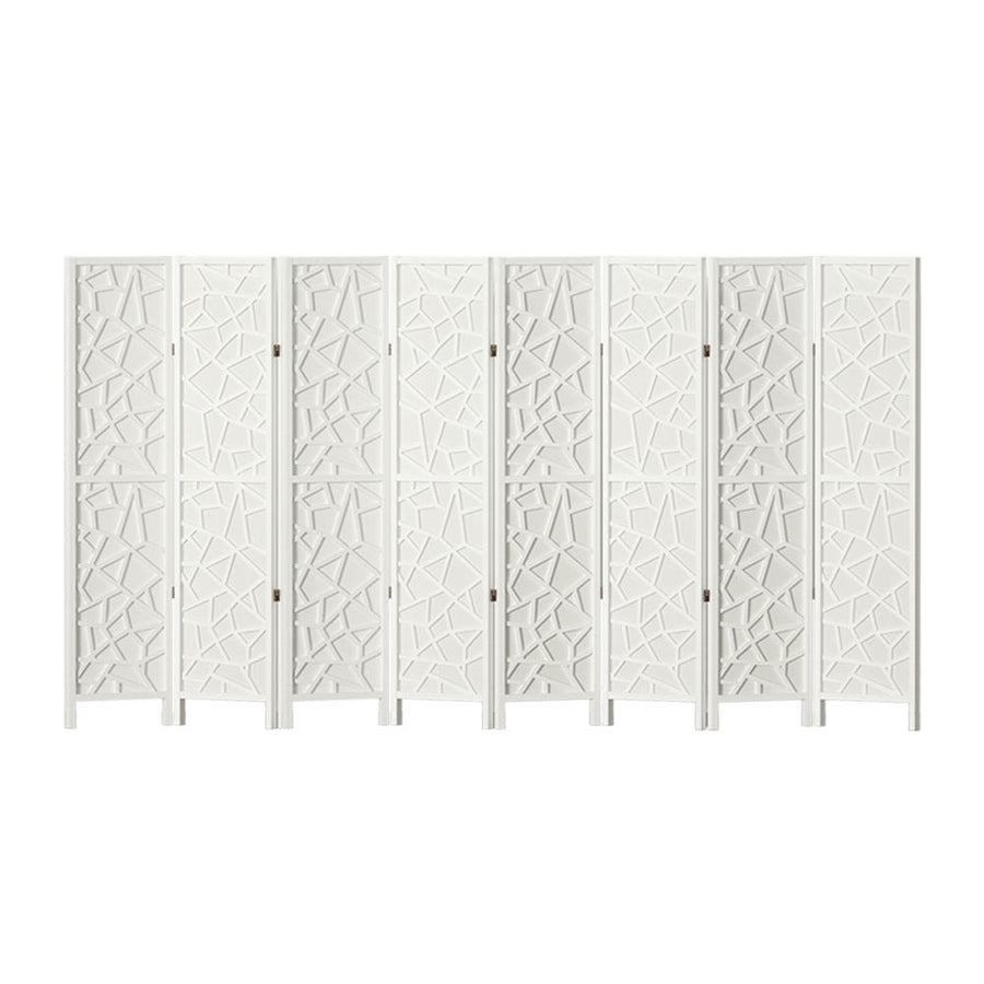 8 Clover Panel Pine Wood Room Divider Privacy Screen - White Homecoze