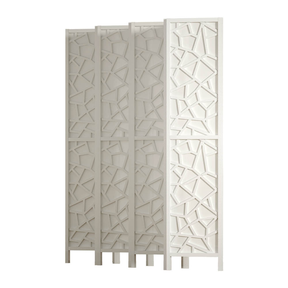 8 Clover Panel Pine Wood Room Divider Privacy Screen - White Homecoze