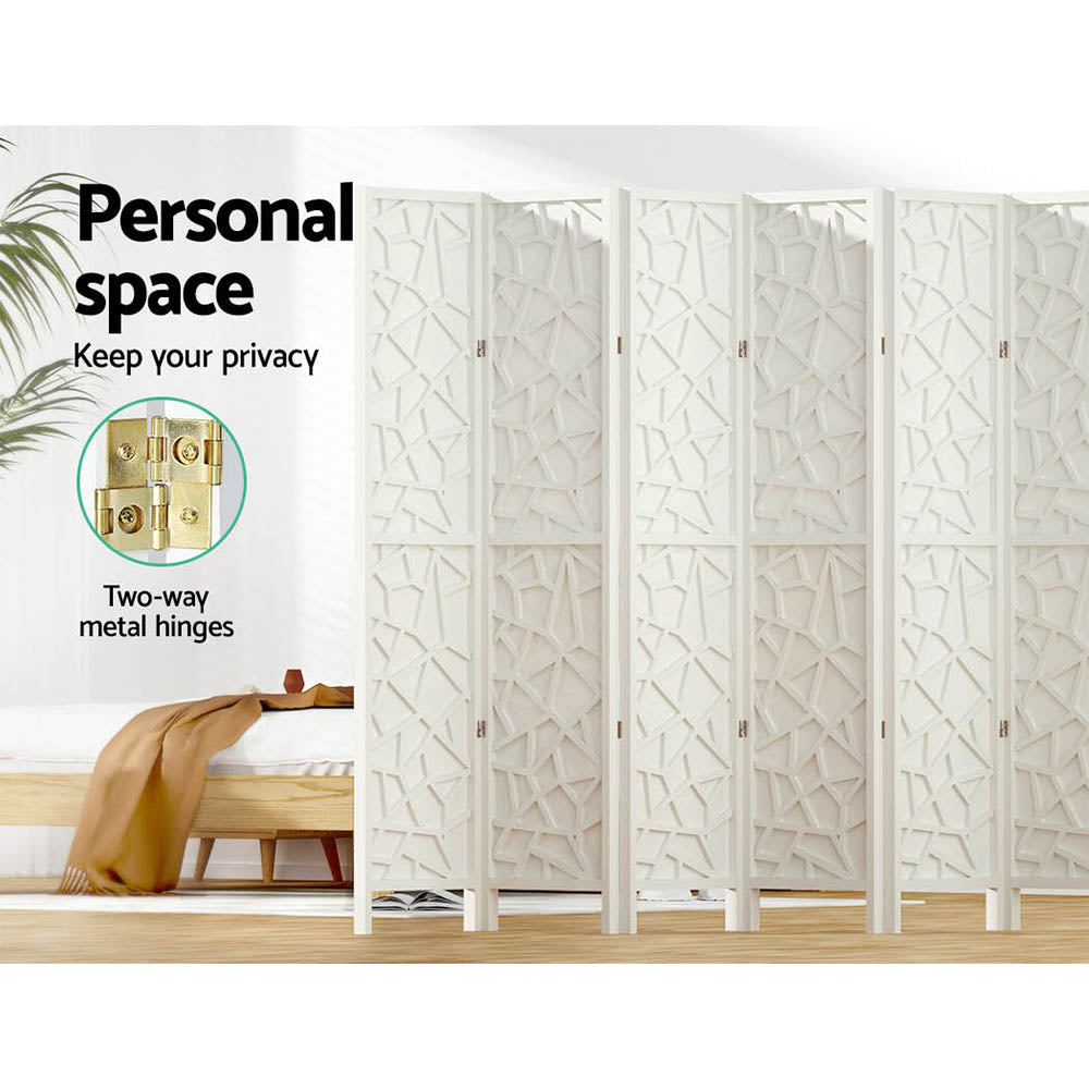 8 Clover Panel Pine Wood Room Divider Privacy Screen - White Homecoze