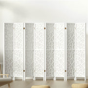 8 Clover Panel Pine Wood Room Divider Privacy Screen - White Homecoze