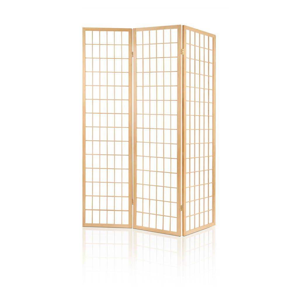 3 Wide Panel Wood Room Divider Privacy Screen Folding Stand - Beige & White Homecoze