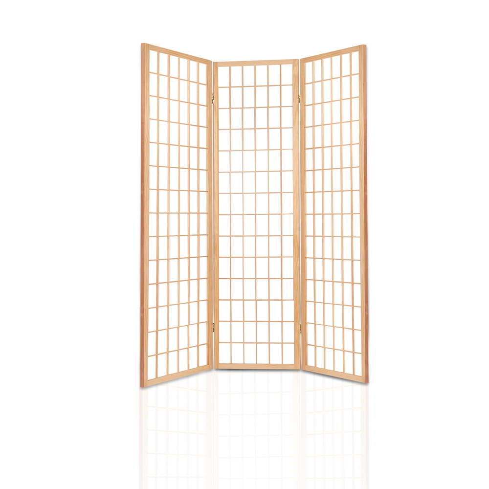 3 Wide Panel Wood Room Divider Privacy Screen Folding Stand - Beige & White Homecoze