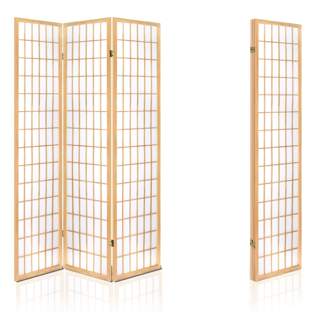 3 Wide Panel Wood Room Divider Privacy Screen Folding Stand - Beige & White Homecoze