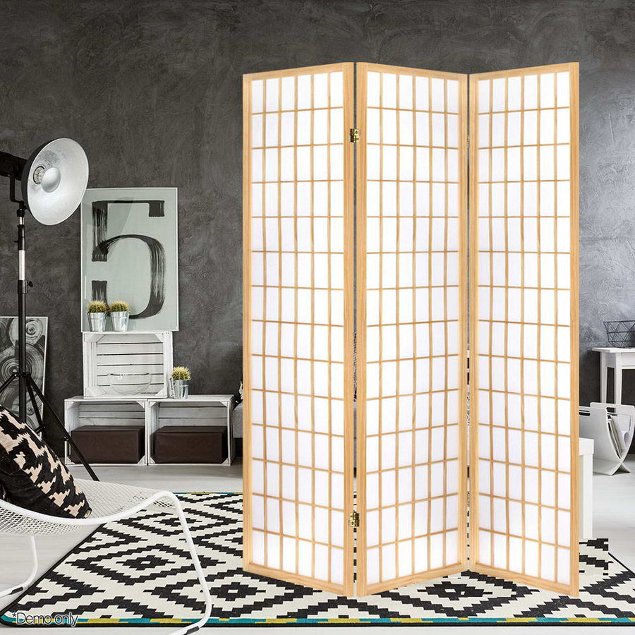 3 Wide Panel Wood Room Divider Privacy Screen Folding Stand - Beige & White Homecoze