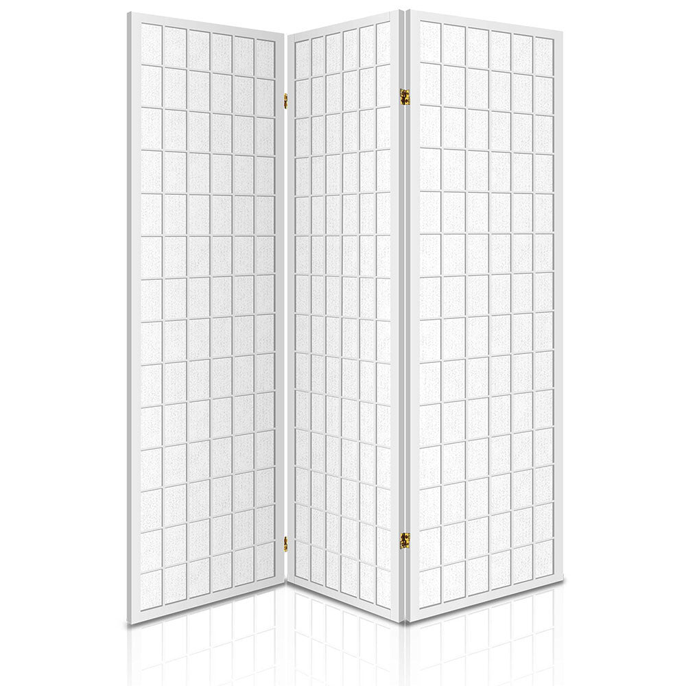 3 Wide Panel Wood Room Divider Privacy Screen Folding Stand - White Homecoze