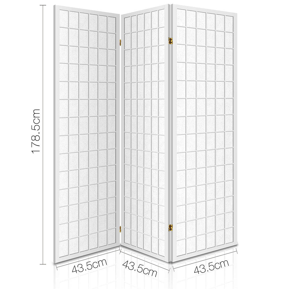 3 Wide Panel Wood Room Divider Privacy Screen Folding Stand - White Homecoze