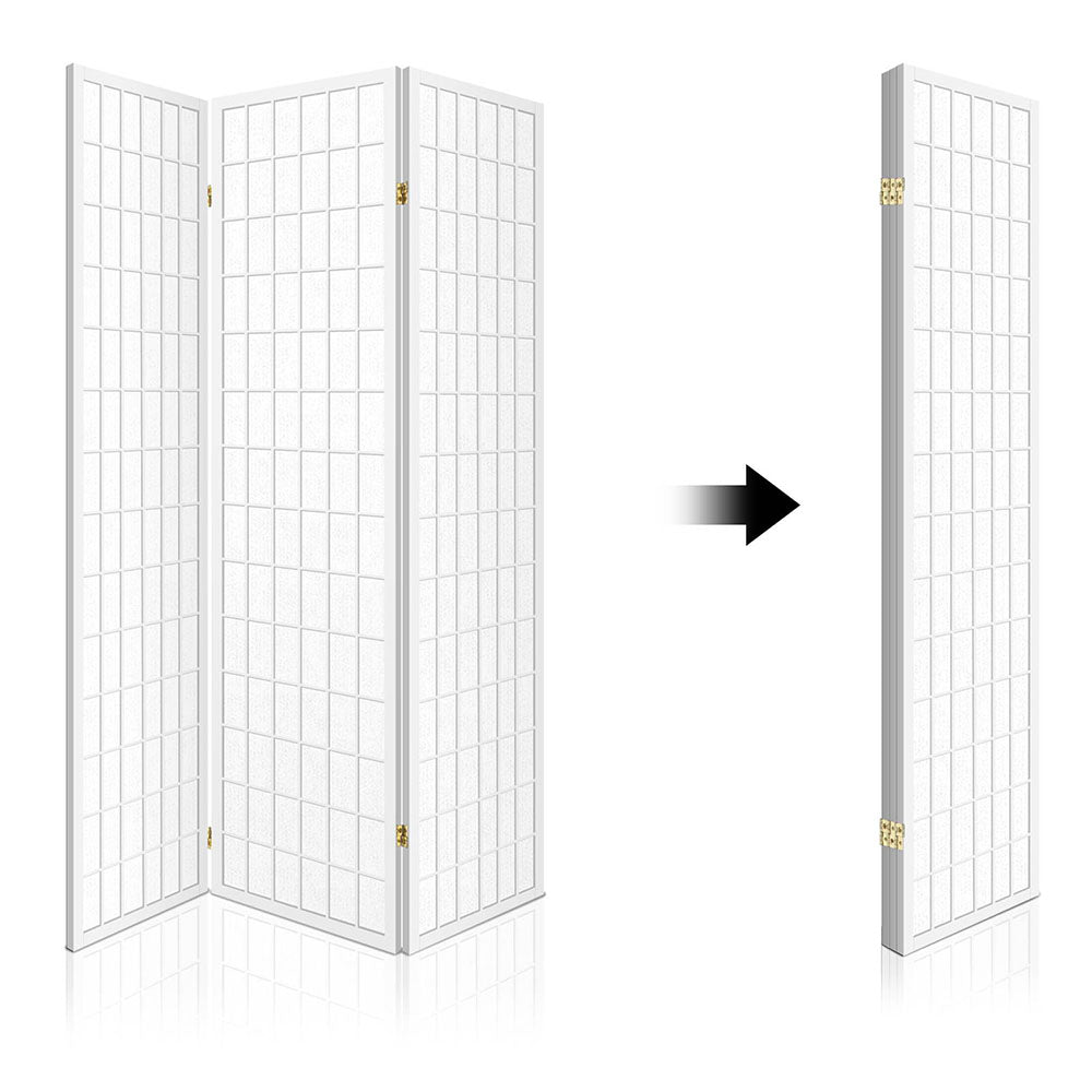 3 Wide Panel Wood Room Divider Privacy Screen Folding Stand - White Homecoze