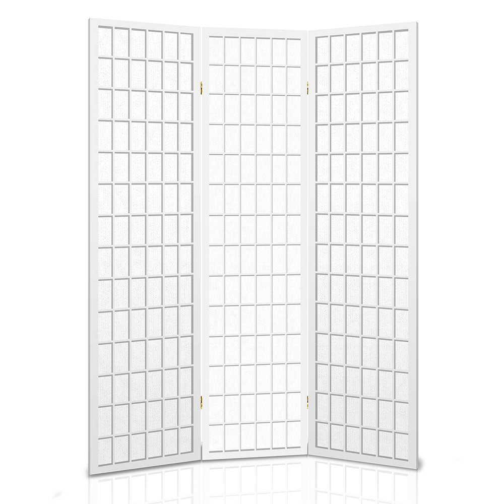 3 Wide Panel Wood Room Divider Privacy Screen Folding Stand - White Homecoze