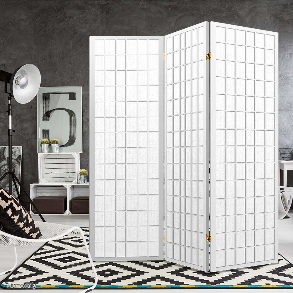 3 Wide Panel Wood Room Divider Privacy Screen Folding Stand - White Homecoze