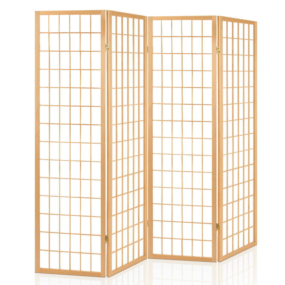 4 Wide Panel Wood Room Divider Privacy Screen Folding Stand - Beige & White Homecoze