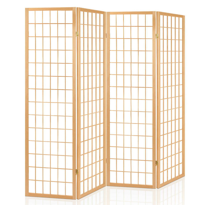 4 Wide Panel Wood Room Divider Privacy Screen Folding Stand - Beige & White Homecoze