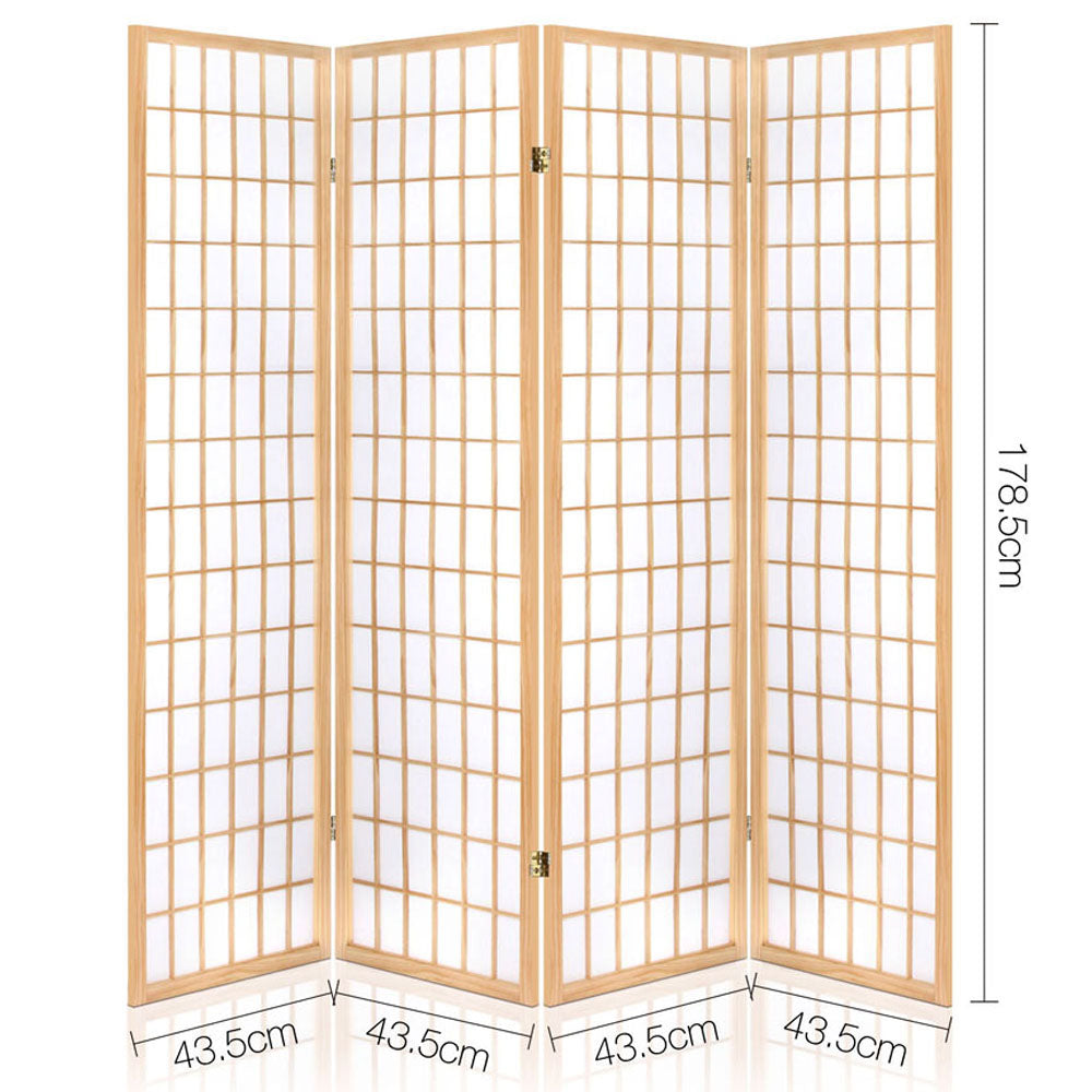 4 Wide Panel Wood Room Divider Privacy Screen Folding Stand - Beige & White Homecoze