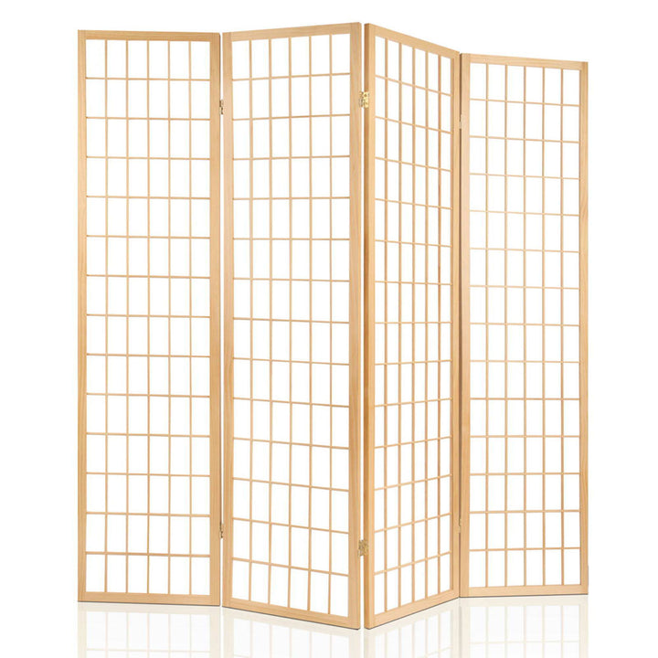 4 Wide Panel Wood Room Divider Privacy Screen Folding Stand - Beige & White Homecoze