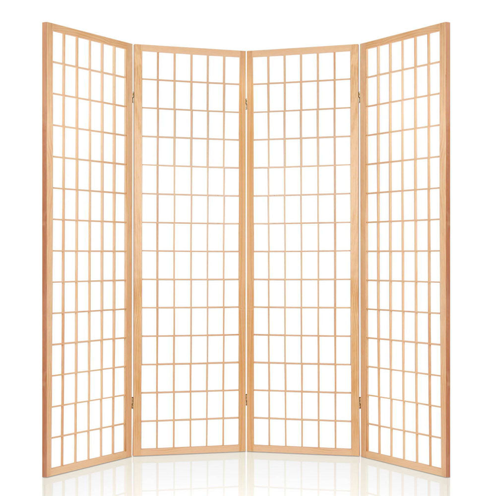 4 Wide Panel Wood Room Divider Privacy Screen Folding Stand - Beige & White Homecoze