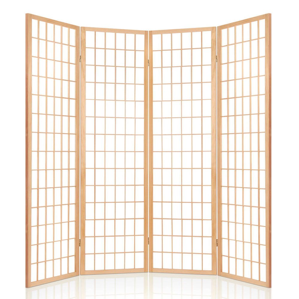 4 Wide Panel Wood Room Divider Privacy Screen Folding Stand - Beige & White Homecoze