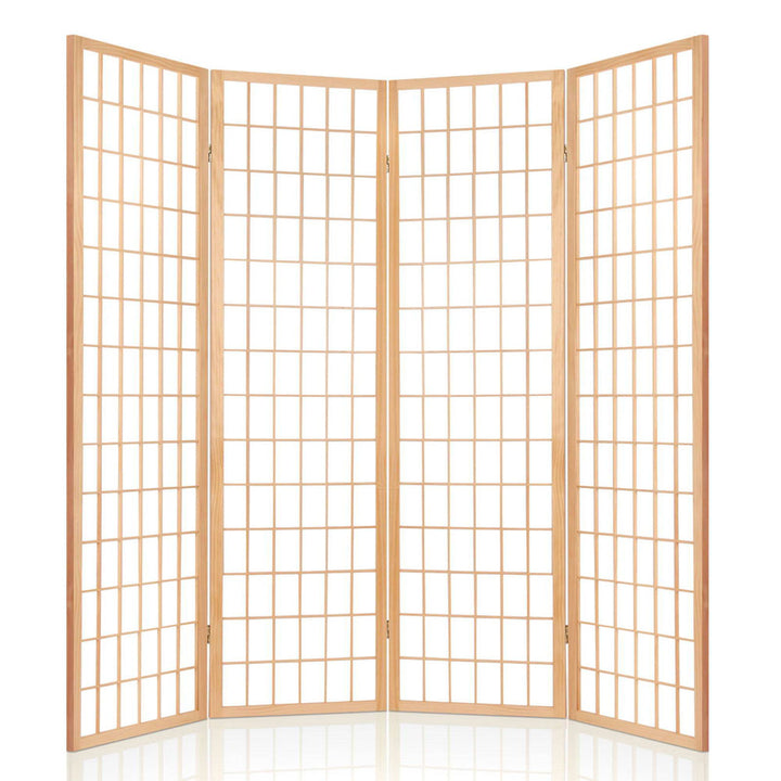 4 Wide Panel Wood Room Divider Privacy Screen Folding Stand - Beige & White Homecoze