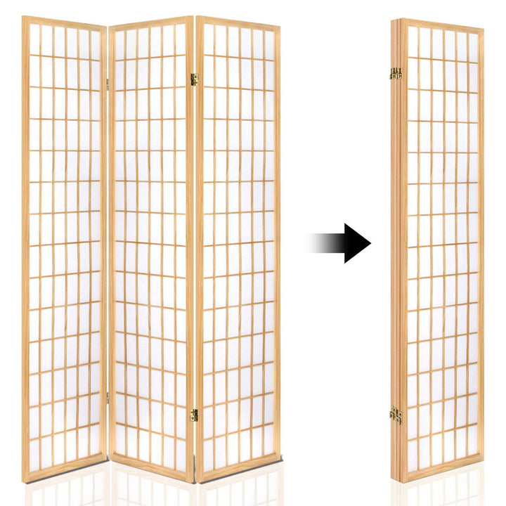 4 Wide Panel Wood Room Divider Privacy Screen Folding Stand - Beige & White Homecoze