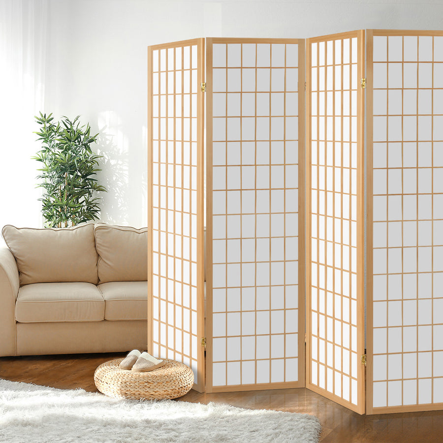 4 Wide Panel Wood Room Divider Privacy Screen Folding Stand - Beige & White Homecoze