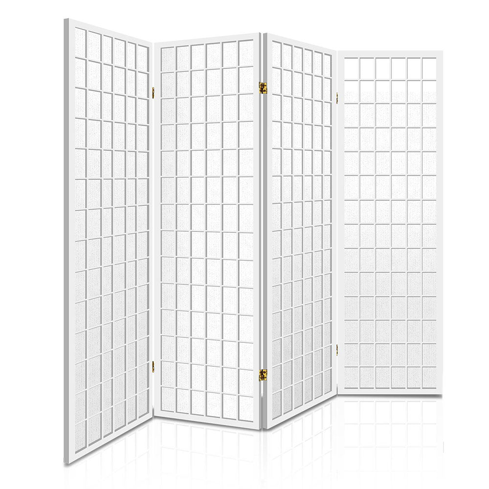 4 Wide Panel Wood Room Divider Privacy Screen Folding Stand - White Homecoze