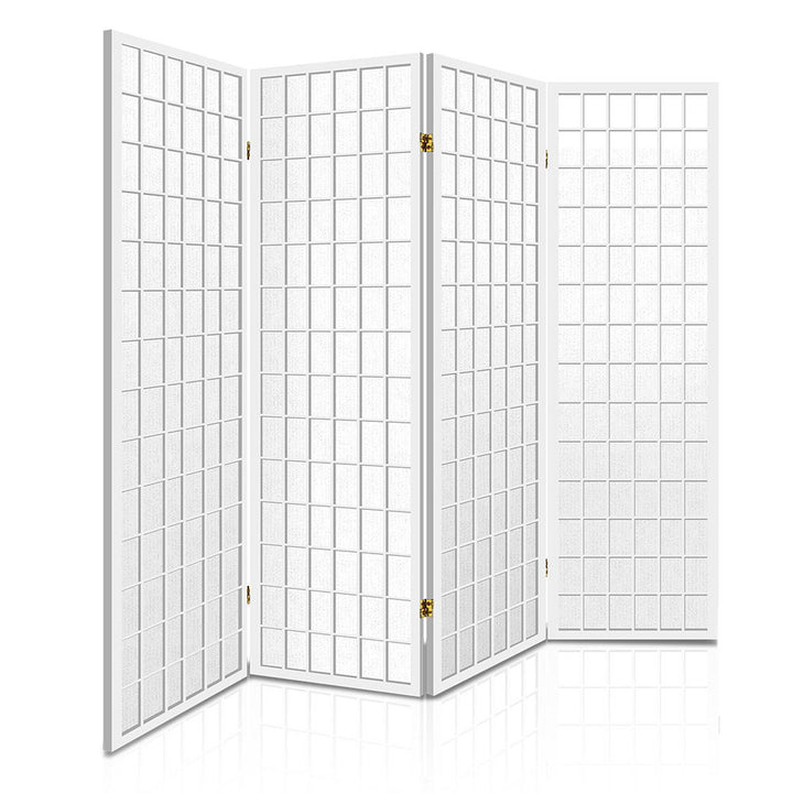 4 Wide Panel Wood Room Divider Privacy Screen Folding Stand - White Homecoze