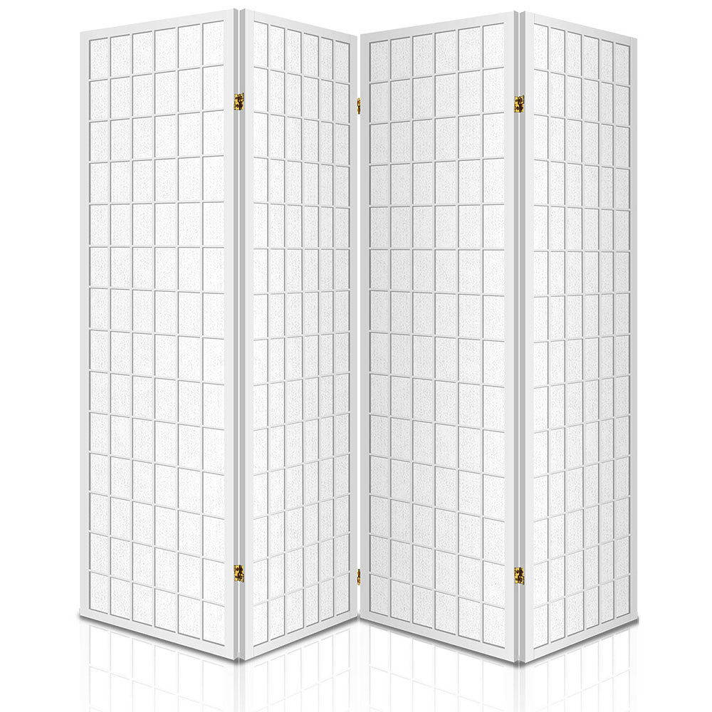 4 Wide Panel Wood Room Divider Privacy Screen Folding Stand - White Homecoze